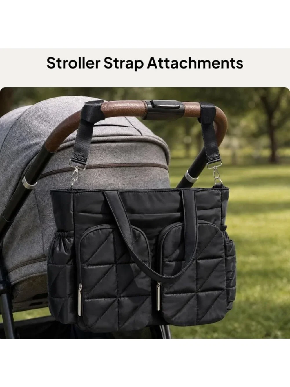 Quilted Puffer Diaper Bag Tote, Lightweight Baby Bag with Insulated Pockets
